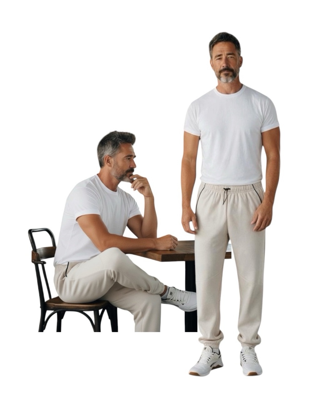 Reebok Men's Cream Commuter Drawstring Joggers with Elastic Cuffs